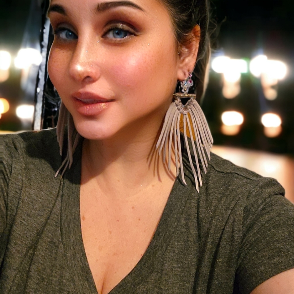 Bohemian Leather Fringe Earrings - Picture 2 of 3